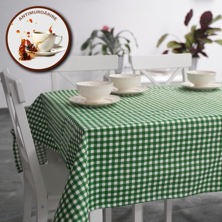 Fata de masa antimurdarire 100% Bumbac 160x320 cm, Carouri Verde