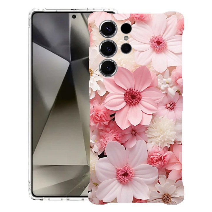 BestCase® Ütésálló tok 1.5mm Kompatibilis Samsung Galaxy S26 Ultra készülékkel, Rózsaszín és fehér százszorszép, Megerősített 4 sarok, 3128363 AS 1145