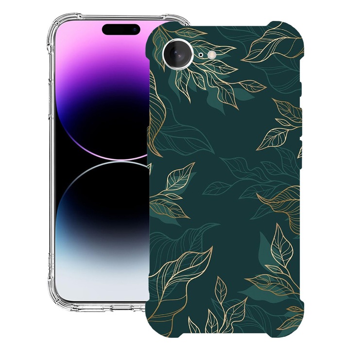 BestCase® Husa pentru Apple iPhone 16e, Anti Shock 1.5MM, Green Feathers, Protectie camera, ecran si colturi, 1988231 AS 1165