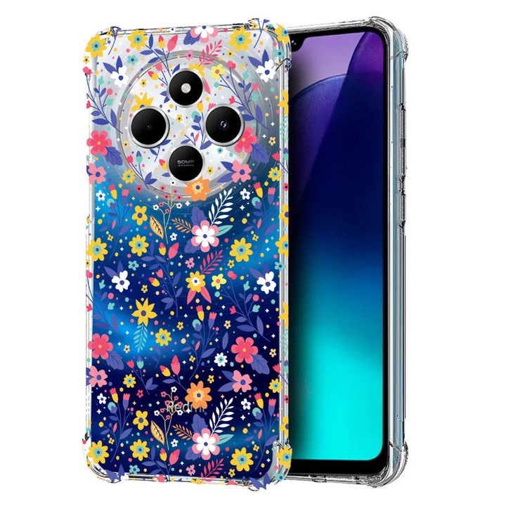 BestCase® Husa pentru Poco C75 / Xiaomi Redmi A4 / Redmi 14C, Anti Shock 1.5MM, Flower Pattern, Protectie camera, ecran si colturi, 1992027 AS 955