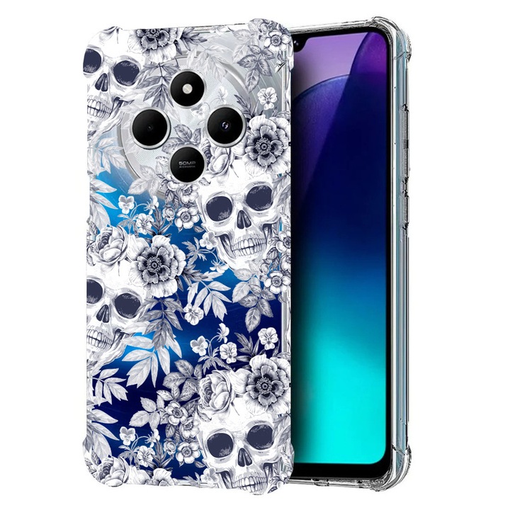 BestCase® Husa pentru Poco C75 / Xiaomi Redmi A4 / Redmi 14C, Anti Shock 1.5MM, Skull Black And White, Protectie camera, ecran si colturi, 1992027 AS 1435