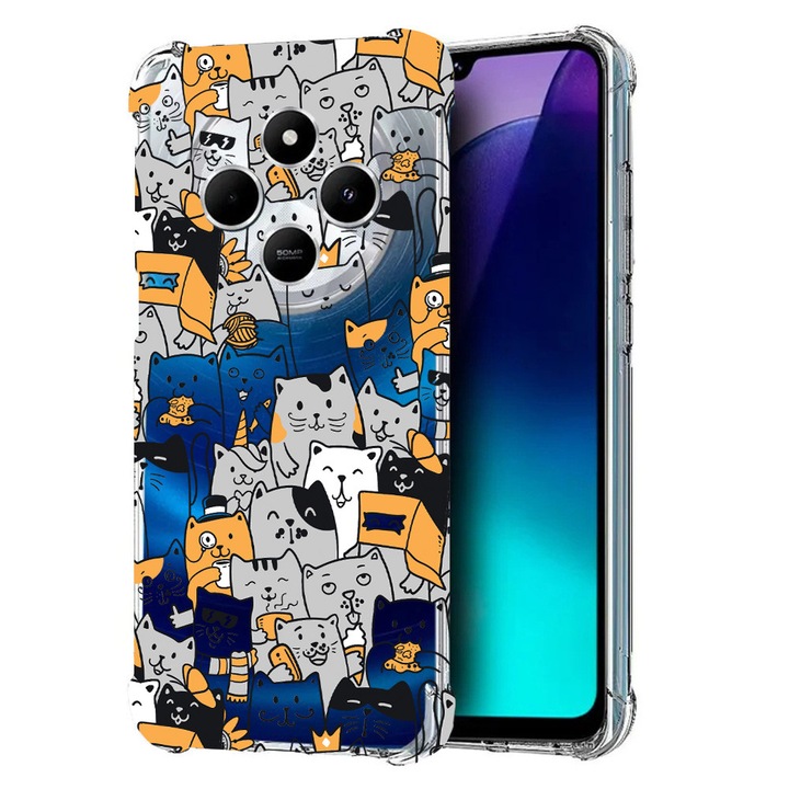 BestCase Anti Shock 1.5MM telefontok, kompatibilis modell Poco C75 / Xiaomi Redmi A4 / Redmi 14C, Cat Pattern, Air Cushion Technology, 1992027 AS 1030