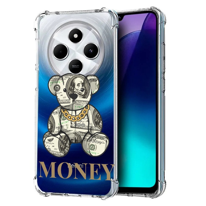 BestCase Anti Shock 1.5MM telefontok, kompatibilis modell Poco C75 / Xiaomi Redmi A4 / Redmi 14C, Teddy Bear Money, Air Cushion Technology, 1992027 AS 1549