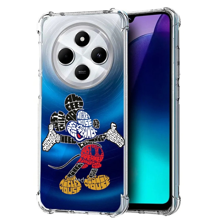 BestCase Anti Shock 1.5MM telefontok, kompatibilis modell Poco C75 / Xiaomi Redmi A4 / Redmi 14C, Calligraphy Mickey Mouse, Air Cushion Technology, 1992027 AS 1525