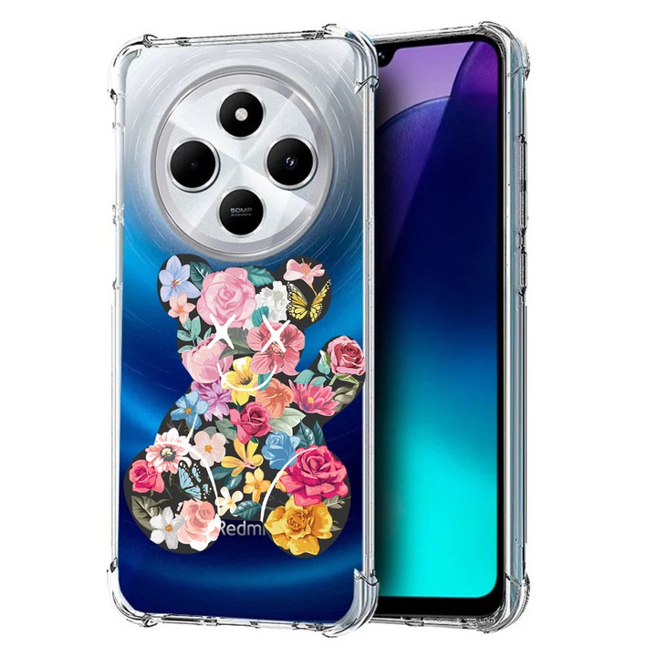 BestCase® Husa pentru Poco C75 / Xiaomi Redmi A4 / Redmi 14C, Anti Shock 1.5MM, Teddy Bear Color Flower, Protectie camera, ecran si colturi, 1992027 AS 1550