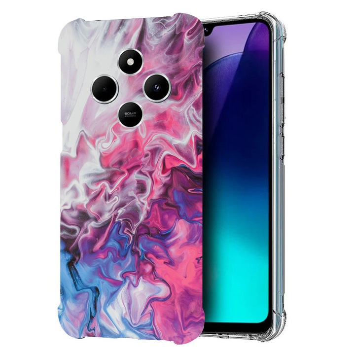 BestCase Anti Shock 1.5MM telefontok, kompatibilis modell Poco C75 / Xiaomi Redmi A4 / Redmi 14C, Marble Pink and Blue, Air Cushion Technology, 1992027 AS 891