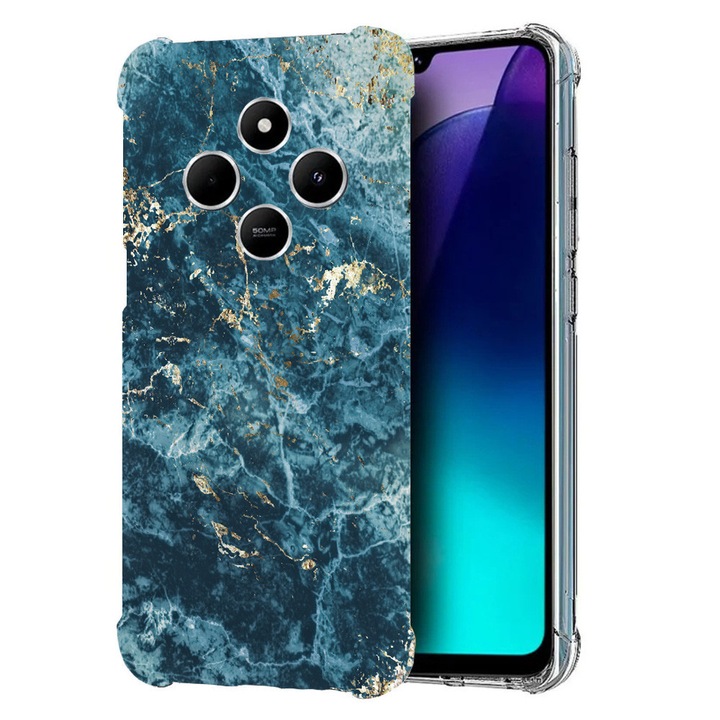 BestCase Anti Shock 1.5MM telefontok, kompatibilis modell Poco C75 / Xiaomi Redmi A4 / Redmi 14C, Marble - Green And Gold, Air Cushion Technology, 1992027 AS 885