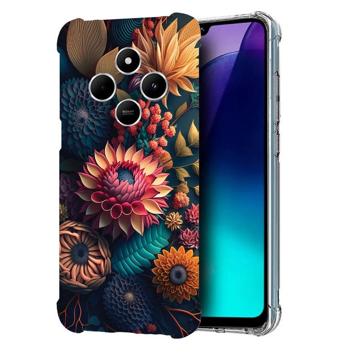 BestCase Anti Shock 1.5MM telefontok, kompatibilis modell Poco C75 / Xiaomi Redmi A4 / Redmi 14C, Colorful Flowers, Air Cushion Technology, 1992027 AS 1241