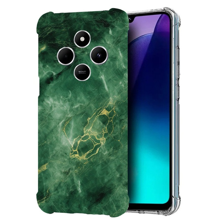 BestCase Anti Shock 1.5MM telefontok, kompatibilis modell Poco C75 / Xiaomi Redmi A4 / Redmi 14C, Green Marble, Air Cushion Technology, 1992027 AS 1254