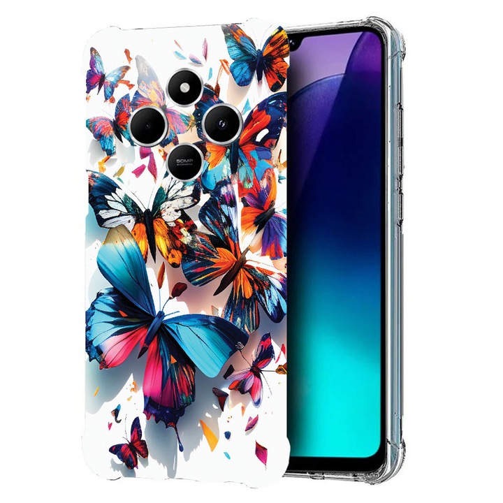 BestCase Anti Shock 1.5MM telefontok, kompatibilis modell Poco C75 / Xiaomi Redmi A4 / Redmi 14C, Colorful Butterflies, Air Cushion Technology, 1992027 AS 1226