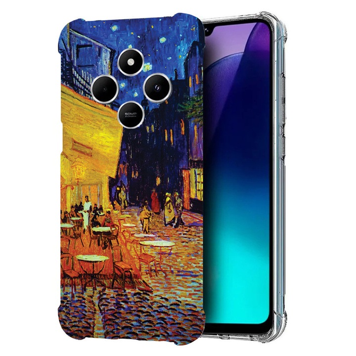 BestCase Anti Shock 1.5MM telefontok, kompatibilis modell Poco C75 / Xiaomi Redmi A4 / Redmi 14C, Van Gogh Café terrace at night, Air Cushion Technology, 1992027 AS 1283