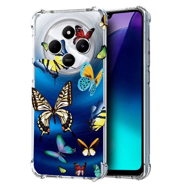 BestCase Anti Shock 1.5MM telefontok, kompatibilis modell Poco C75 / Xiaomi Redmi A4 / Redmi 14C, Beautiful Color Butterflies, Air Cushion Technology, 1992027 AS 992