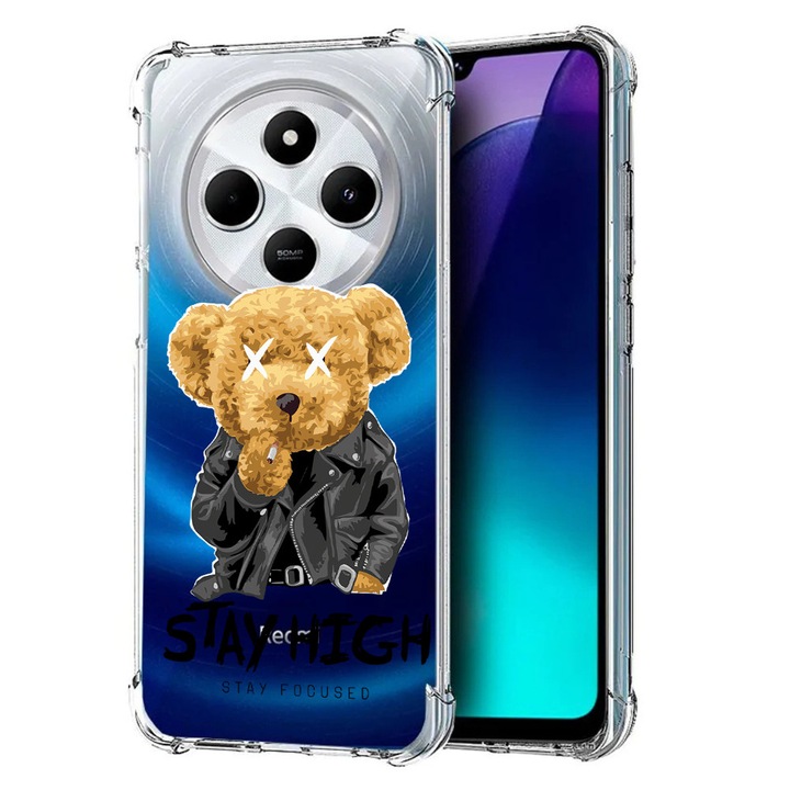 BestCase Anti Shock 1.5MM telefontok, kompatibilis modell Poco C75 / Xiaomi Redmi A4 / Redmi 14C, Stay High Teddy Bear, Air Cushion Technology, 1992027 AS 1824