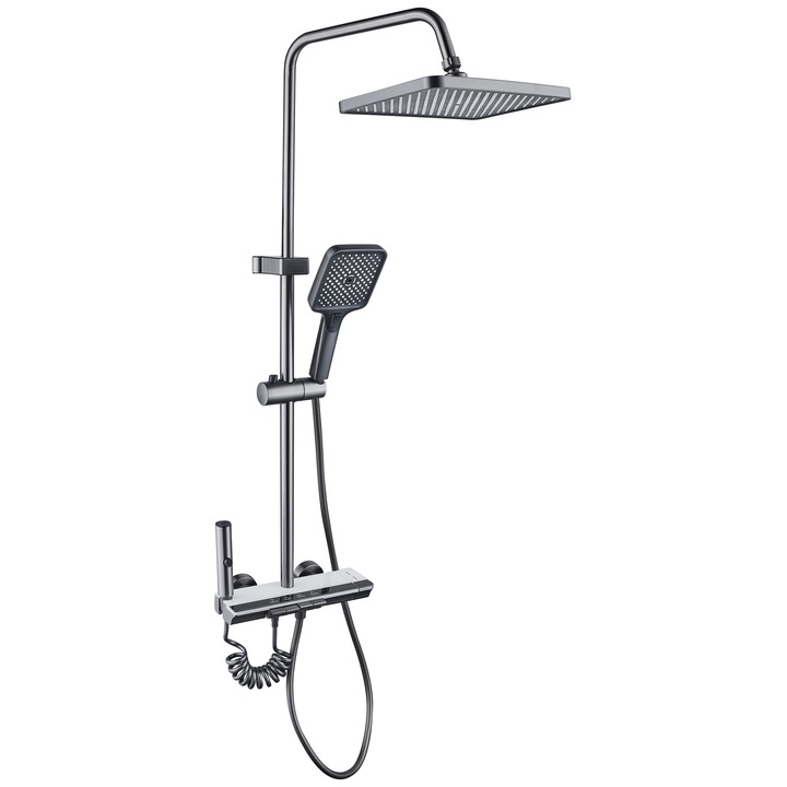 Душ колона La Brocca BAS003, 4 функции, LCD дисплей, Бърз монтаж, Регулируема струя, Душ слушалка, Фиксиран душ с функция дъжд, Функция биде, Сребристо / Черно