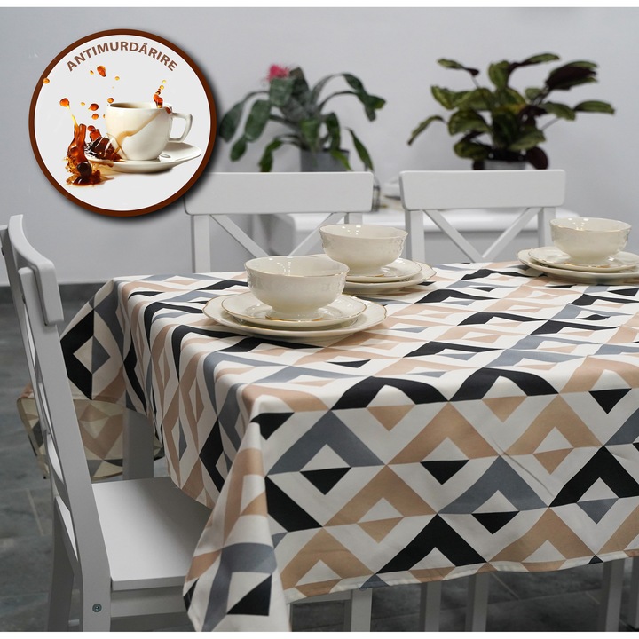 Folteltávolító terítő 100% pamut 160x320 cm, Modern bézs fekete