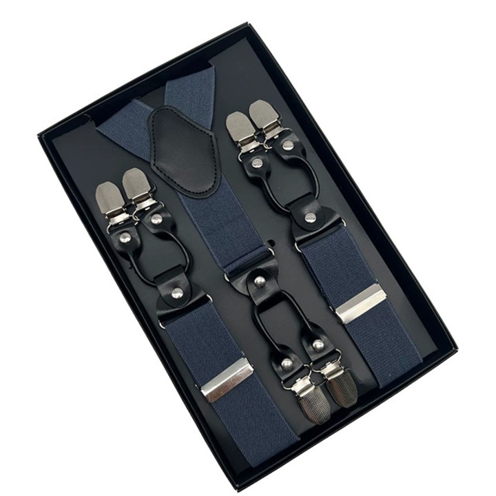 Мъжки тиранти MENZ, модел Gentleman Noir, екокожа/полиестер/метал, тъмносиньо, 3.5x120см