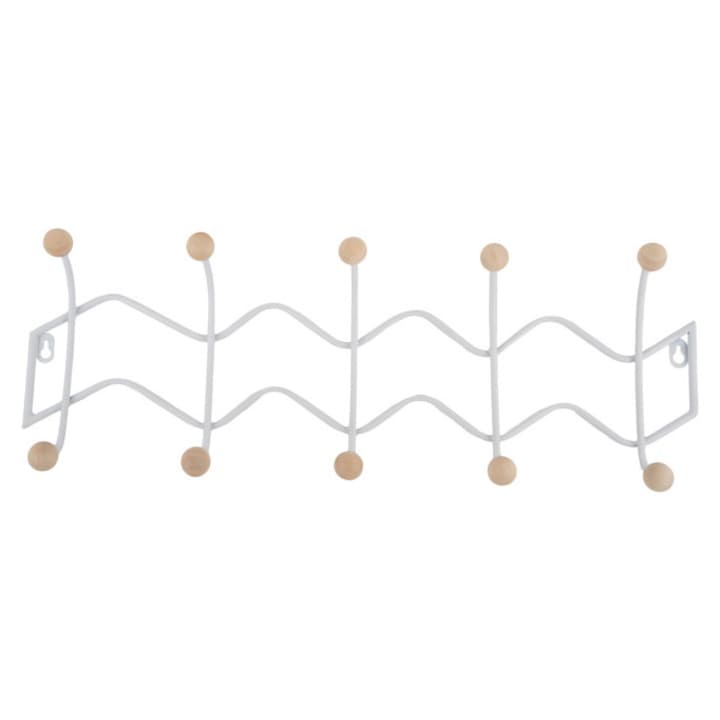 Cuier de perete Present Time ZIG ZAG, alb, 60x6,5x20cm, 6 carlige