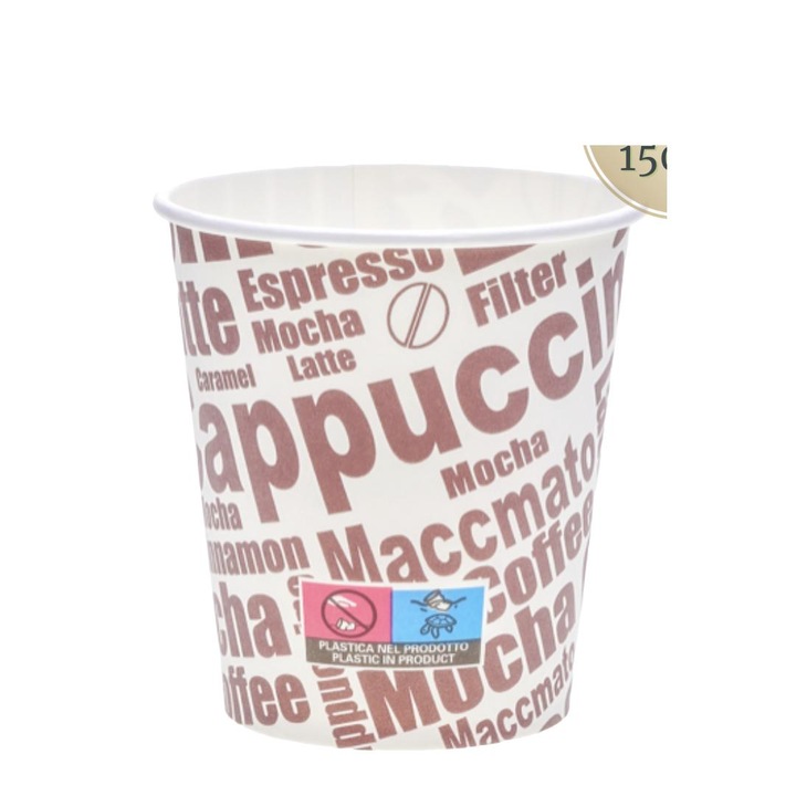 Set 1500 pahare pentru cafea sau ceai, ECOPICNIC, imprimeu "Life begins after coffee"