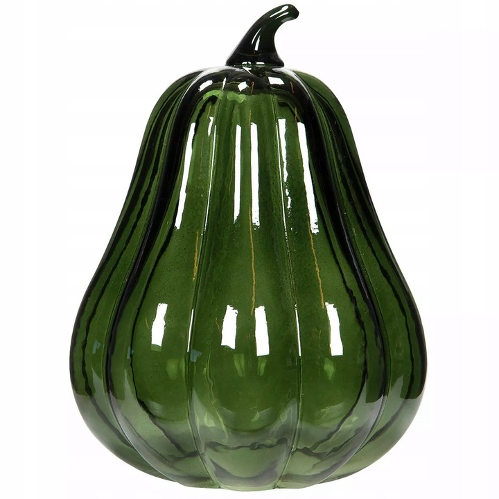 Zöld üveg tökfigura, 20 cm, őszi dekoráció