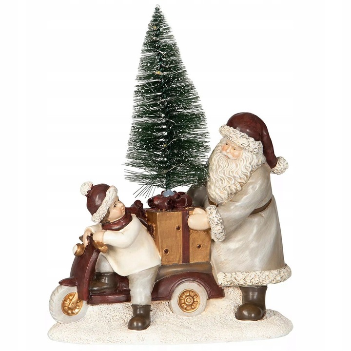 Figurina Mos Craciun LED, decorativa, 17x10x22cm, alb-rosu