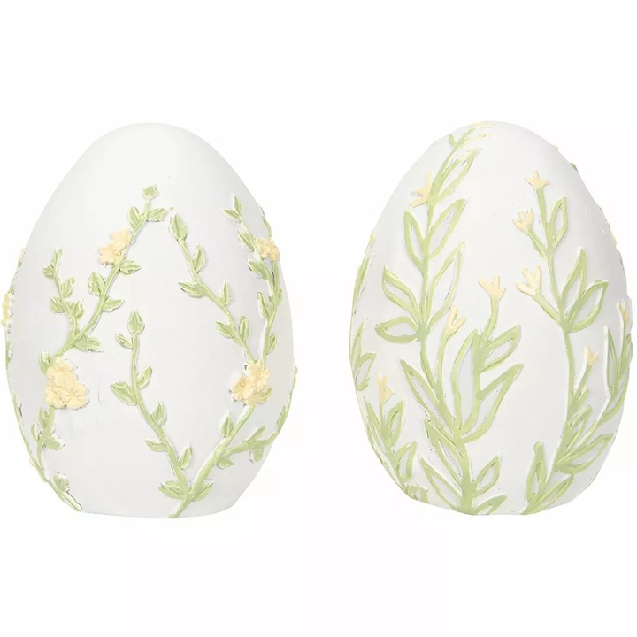 Set figurine decorative de Paste, 2 bucati, efect beton, alb, 5x6.5cm