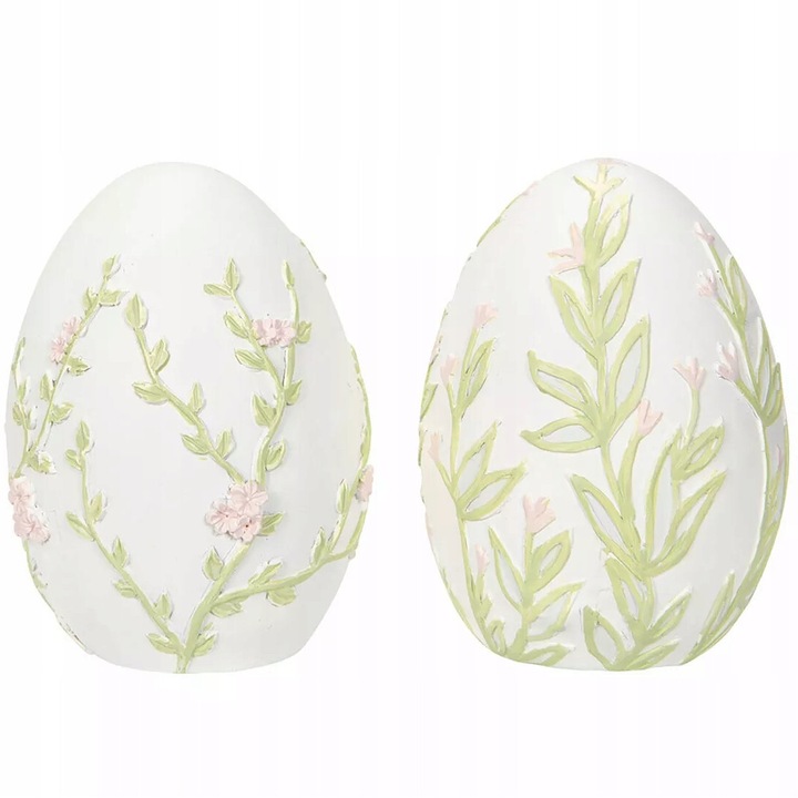 Set figurine decorative de Paste, 2 bucati, efect beton, alb, 5x6.5cm