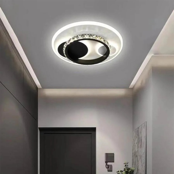 Полилей / LED таванна лампа с кристал, 30W, Студена/Топла/Неутрална светлина, Черен, 2400 LM