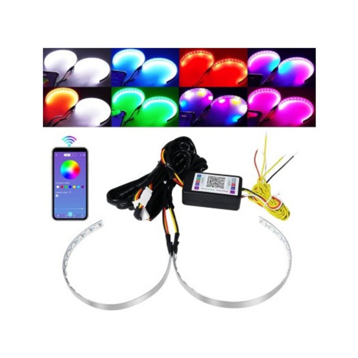Set 2 benzi LED Devil Eyes RGB multicolore cu aplicatie de pe telefonul mobil