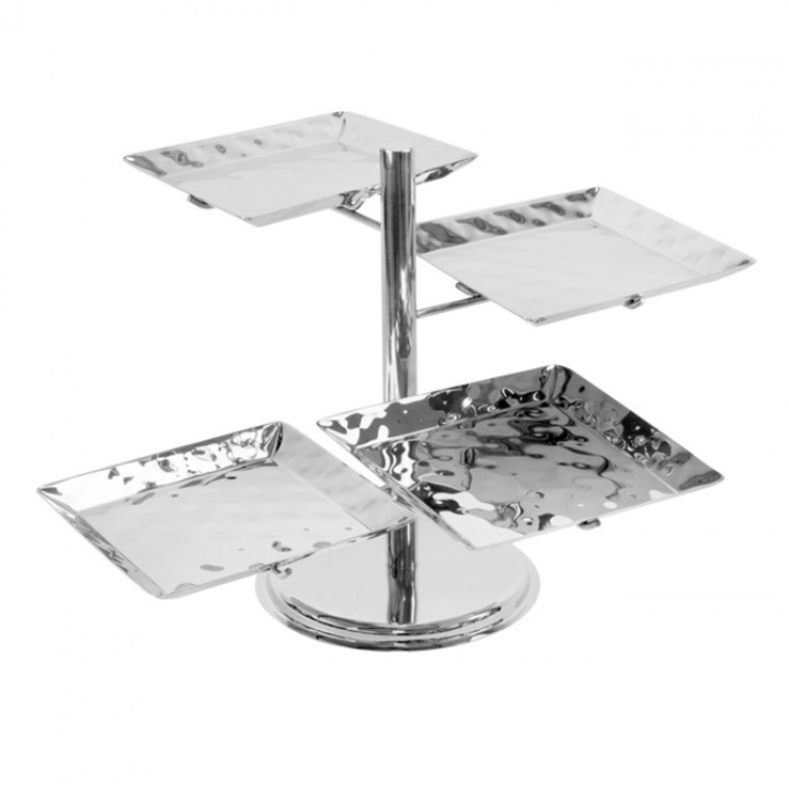 Stand servire North h53cm cu 4 platouri 31, 5x31, 5xh3cm, inox, argintiu