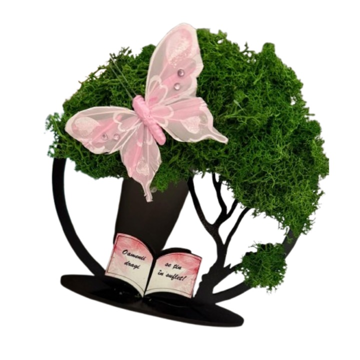 Tablou Copacul vietii cu licheni naturali si mesaj standard, 20 cm