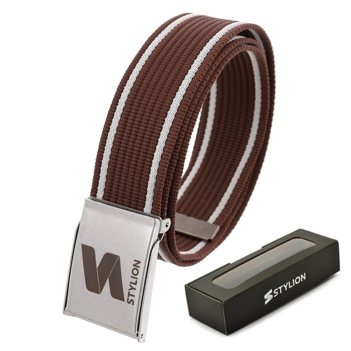 Мъжки колан, STYLION, текстилен колан, ширина 3.8 см, цвят произволен, комплект с кутия