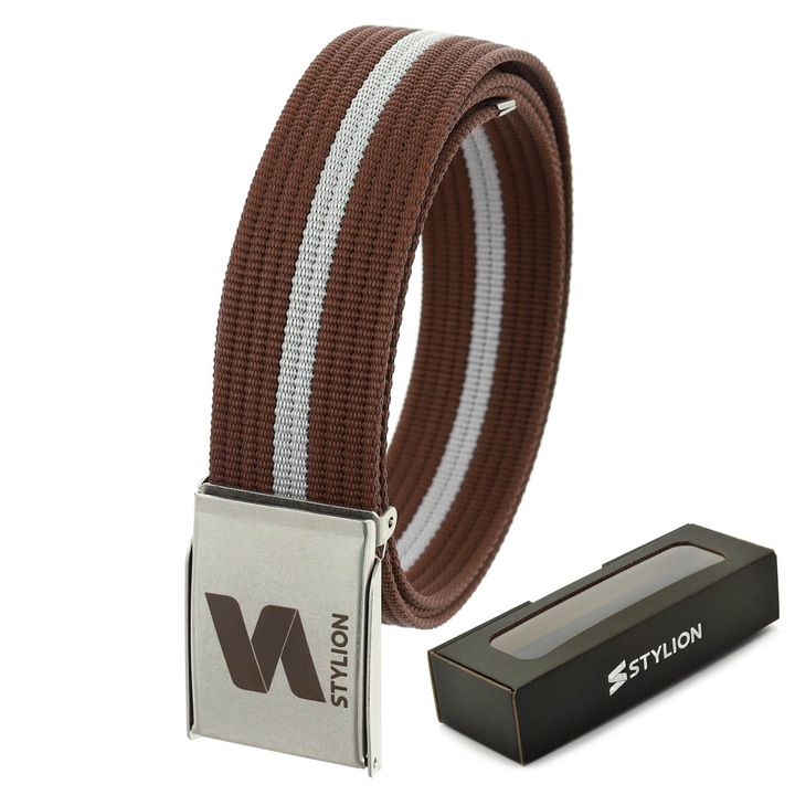 Мъжки колан, STYLION, текстилен колан, ширина 3.8 см, цвят произволен, комплект с кутия