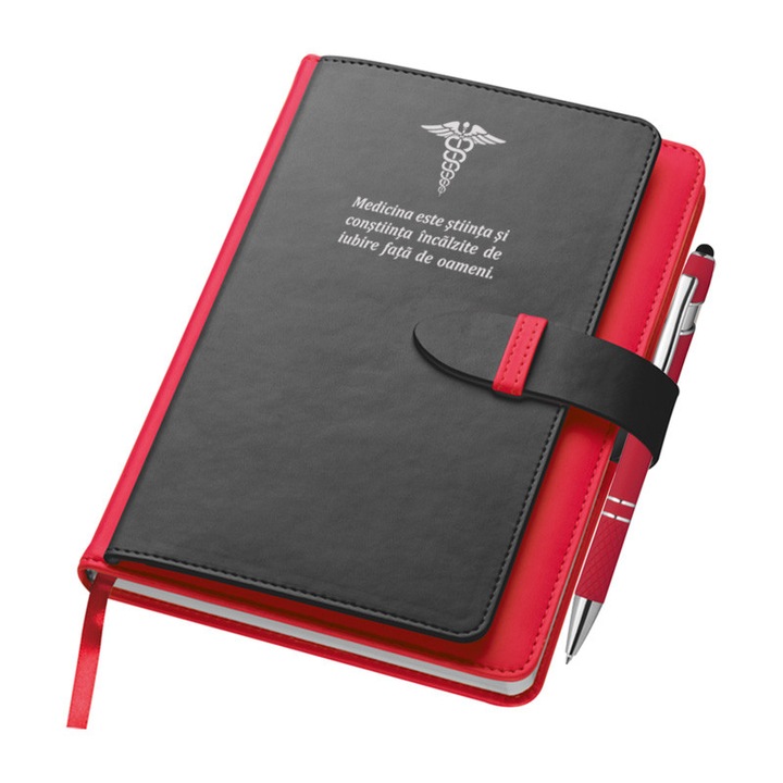 Agenda A5 rosie, Piksel, cu buzunar si suport carti de vizita, dictando, Medicina, Doctor
