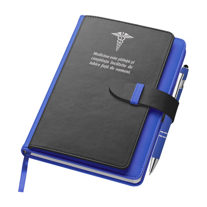 Agenda A5 albastru, Piksel, cu buzunar si suport carti de vizita, dictando, Medicina, Doctor