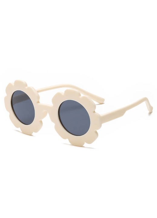 Ochelari de soare copii, Stylion, model floare, polarizați, crem, set cu sac pentru ochelari si carpa de curatare, dimensiuni 11.5x5.6cm
