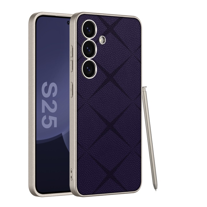 Samsung Galaxy S25 Plus tok, vékony Agora öko bőr tok, sötétlila