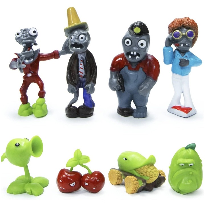 Növények vs. Zombik figura készlet, 8 darab, Növények és Zombik, Mbong, 3-8 cm