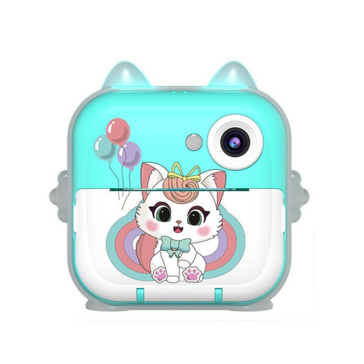 Aparat instantaneu cu imprimanta termica, LEAN TOYS, 48 Mpx, albastru, 11x11x4,5 cm, set cu 3 role de hartie termica