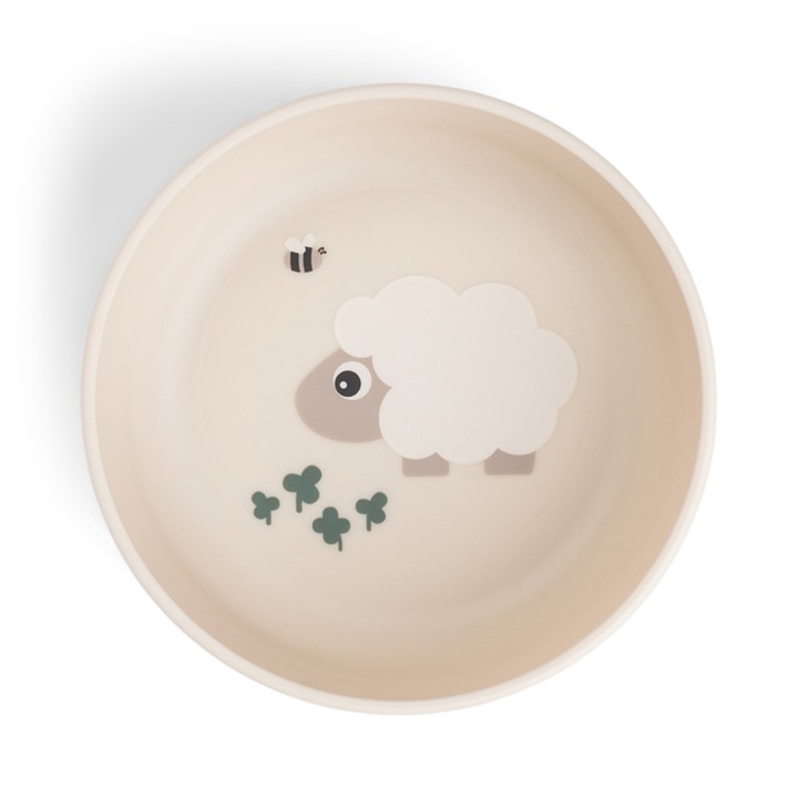 Done by Deer Foodie Tiny Farm gyerektál, 12,5x4,5cm, csúszásgátló, barackszínű