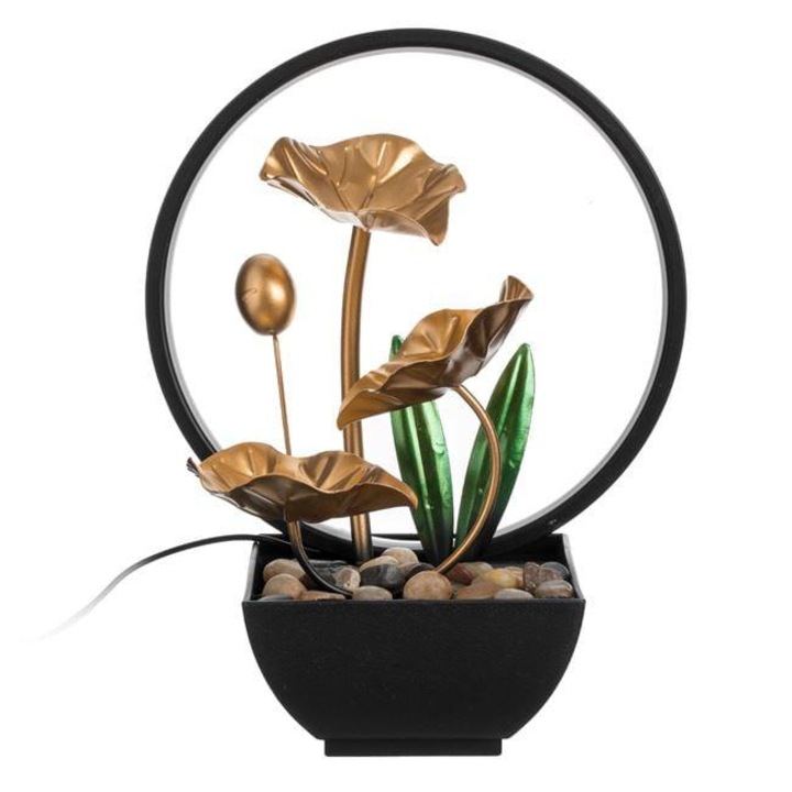 Декоративен артезиански фонтан с LED пръстеновидна светлина и златни листа, вътрешен Ø22x13x28см