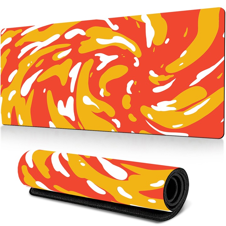 Mousepad, AYSTOAYS®, Suprafata Textila, Baza Cauciucata Anti-Alunecare, margini cusute, Pentru Gaming, Birou, Office, 800x300x3mm, portocaliu/Galben