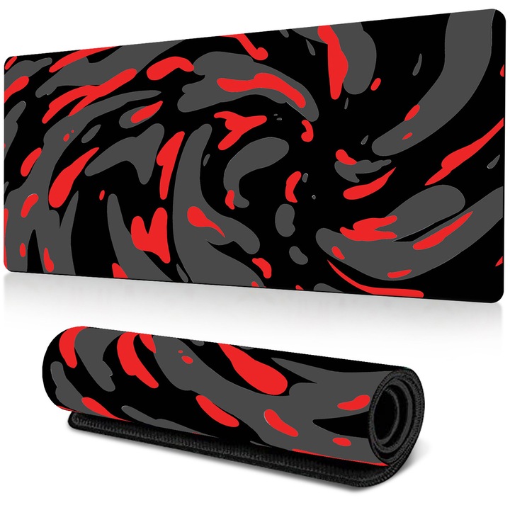 Mousepad, AYSTOAYS®, Suprafata Textila, Baza Cauciucata Anti-Alunecare, margini cusute, Pentru Gaming, Birou, Office, 800x300x3mm, Rosu/Negru