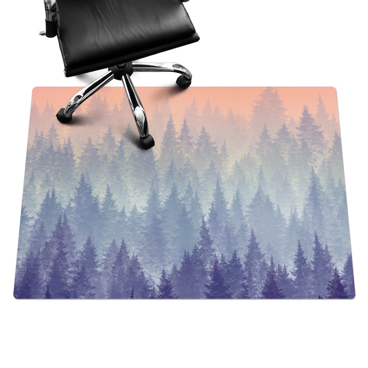 Protectie podea scaun birou, Wallfluent, Panorama de padure ceata, Portocaliu, 140x100 cm, 010250310030100075282