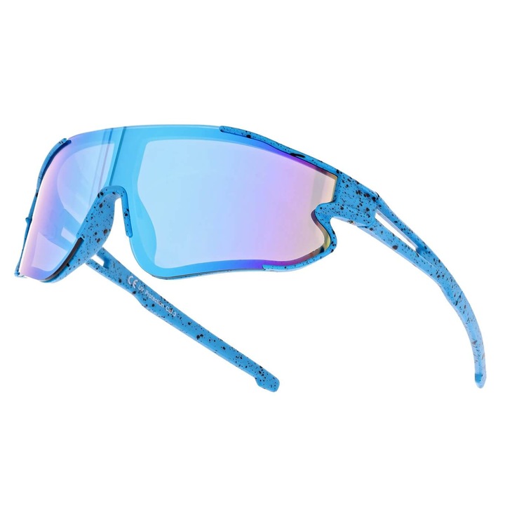 Ochelari de soare sportivi pentru copii, Stylion, UV400, albastru, 12.5x4.9cm, cu saculet si laveta de curatare