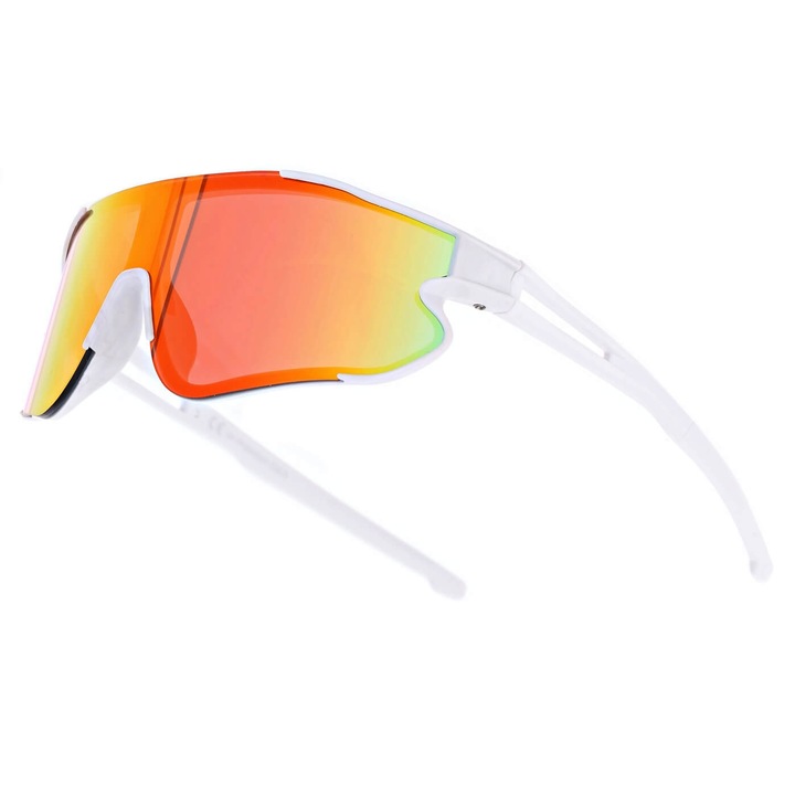 Ochelari de soare sportivi pentru copii, Stylion, alb/portocaliu, UV400, cu saculet si servetel de curatare