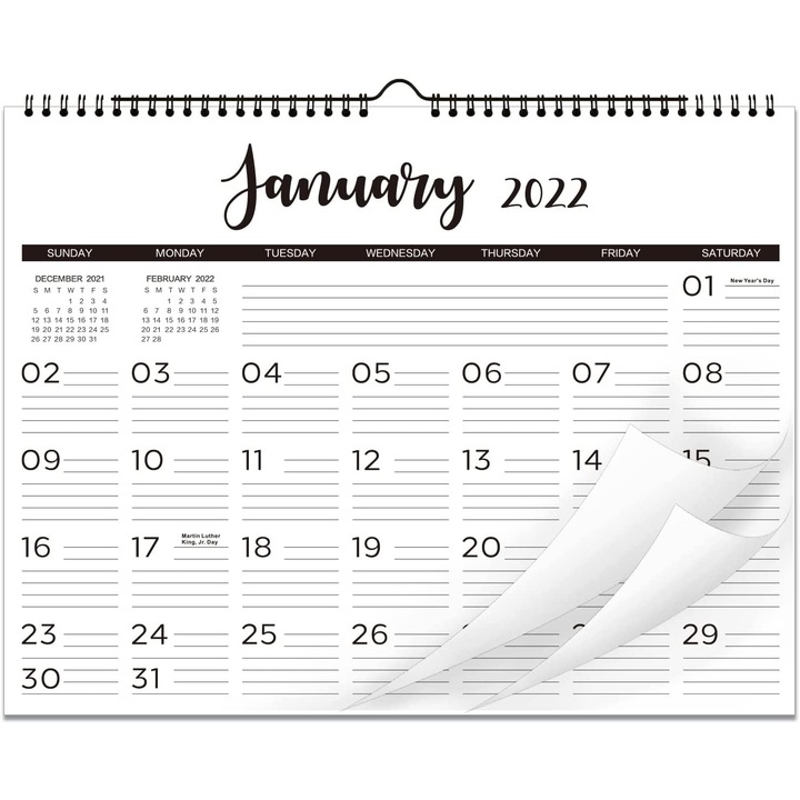 Calendar de perete 2022-2023, 18 luni, spatiu de scris, alb 38x29cm
