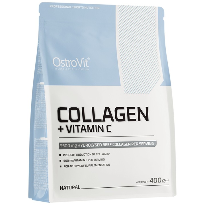 Хранителна добавка OstroVit Collagen plus Vitamin C / Powder, Неовкусен, 400 грама