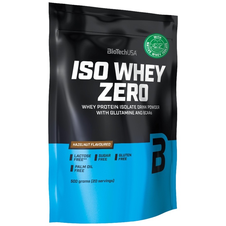 BioTech USA Iso Whey Zero étrend-kiegészítő, mogyoró, 500 gramm