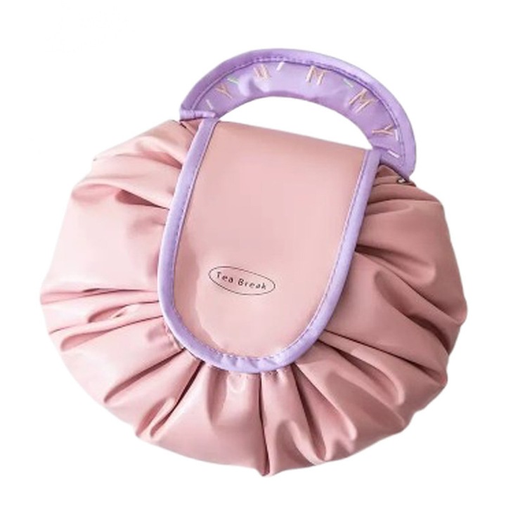Drawstring machiaj de stocare sac Lazy machiaj organizator capacitate mare de calatorie cosmetice sac impermeabil portabil plat Lay Design Premium Material Must-Have pentru femei, Roz