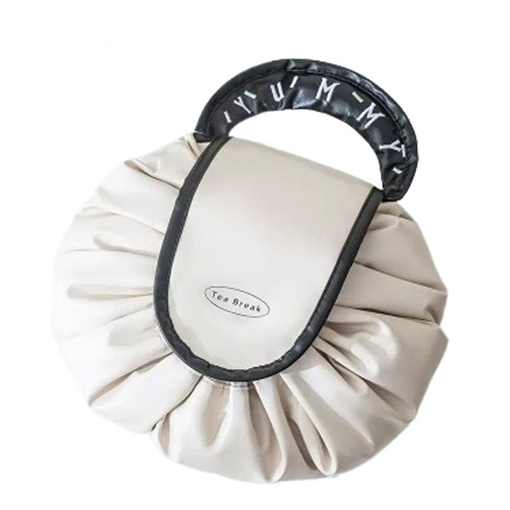 Drawstring machiaj de stocare sac Lazy machiaj organizator capacitate mare de calatorie cosmetice sac impermeabil portabil plat Lay Design Premium Material Must-Have pentru femei, Alb